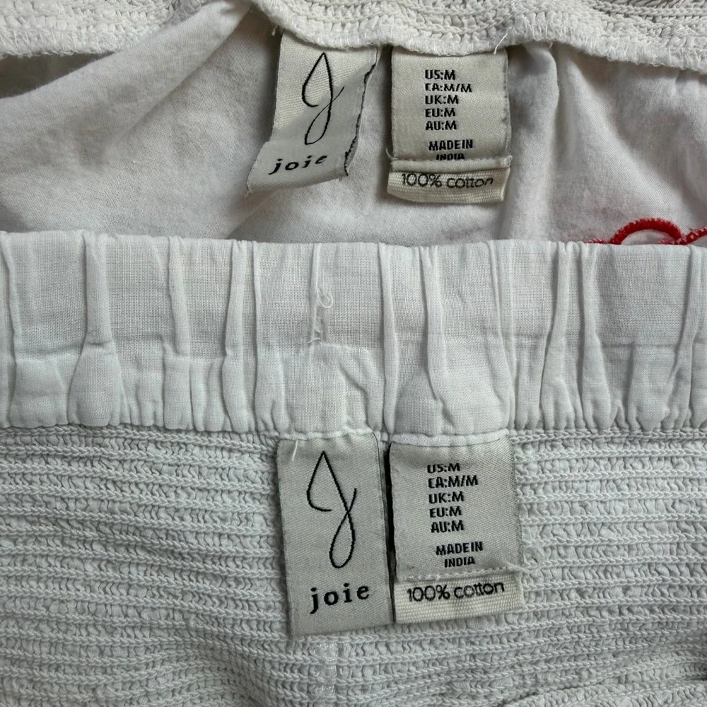 Joie Medium White Cotton Strawberry Embroidered Pajama Set Cami Shorts Cottage